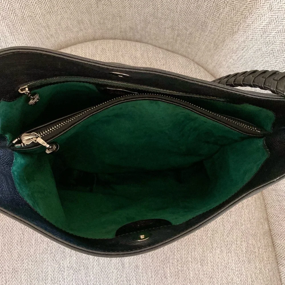 Kieselstein Cord Whipstitched  Black Leather Hobo Bag Silver Horse